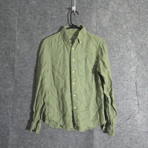 Alex Crane Linen Button Down Shirt Mens Small Olive Green Casual Lightweight